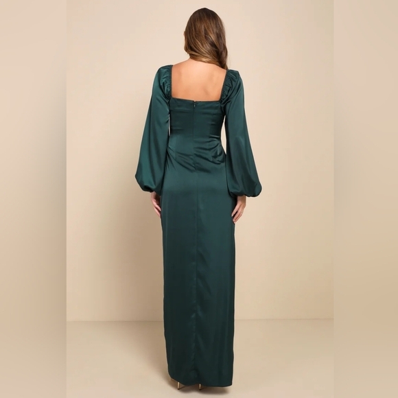 LULUS Eternal Heart Emerald Green Satin Long Sleeve Maxi Dress - Picture 3 of 7
